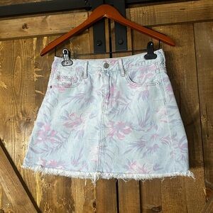 Light Wash Pink Floral Denim Mini Skirt